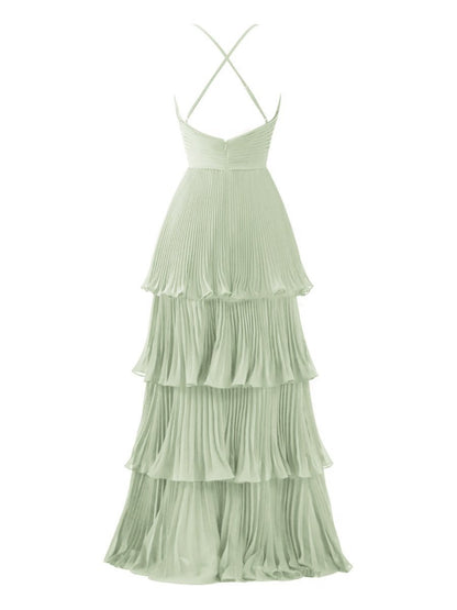 A-line Tie Floor Length Chiffon Bridesmaid Dresses