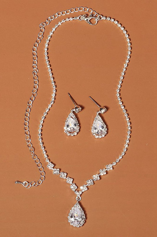 Rhinestone Drop Bridal Earrings Necklace Set