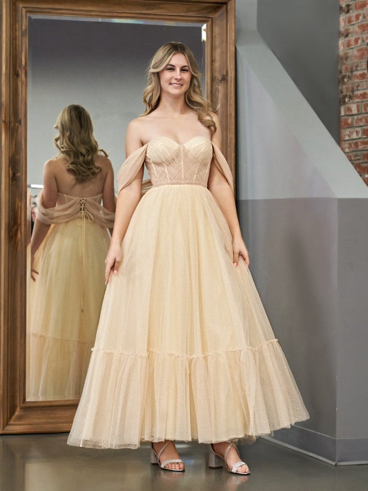 A-line Tulle Sweetheart Tea-Length Prom Dresses