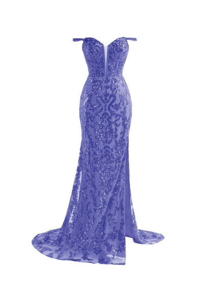 Sheath Sequins Long Prom Dresses with Slit