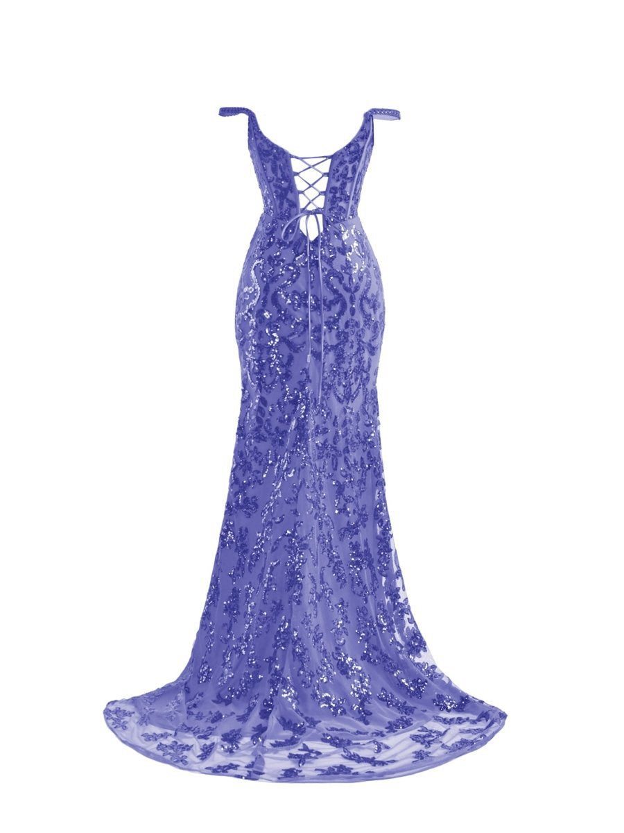 Sheath Sequins Long Prom Dresses with Slit