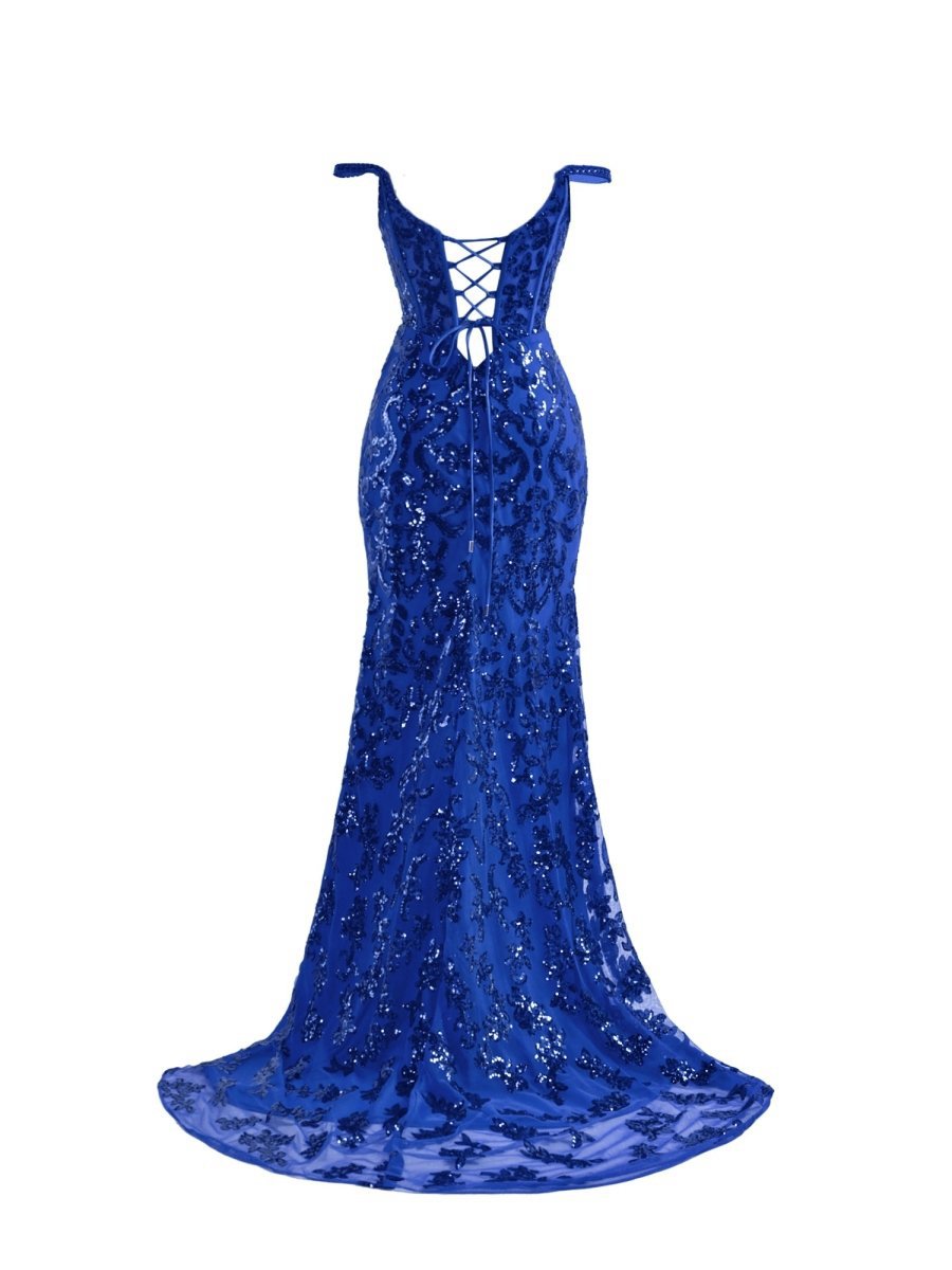 Sparkly Sheath Sequins Long Prom Dresses with Slit