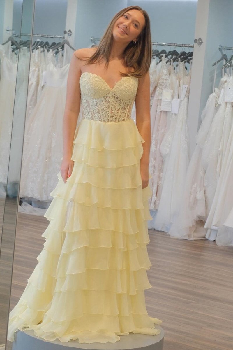 Chiffon Sweetheart Ruffle Tie Long Prom Dresses
