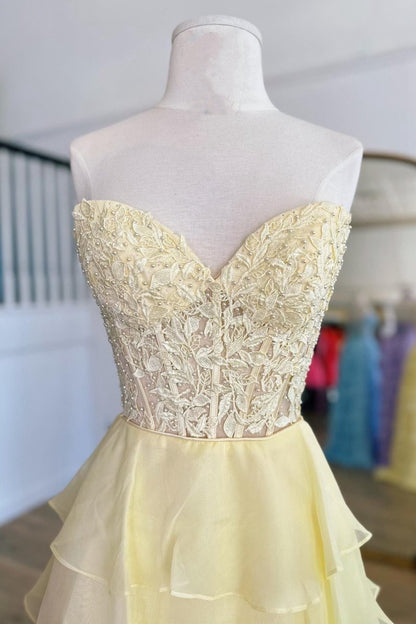 Chiffon Sweetheart Ruffle Tie Long Prom Dresses