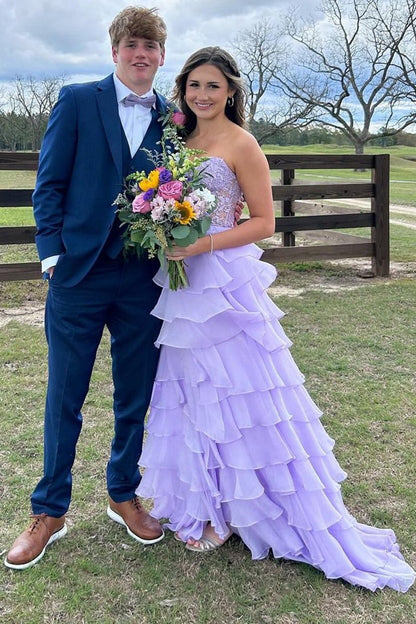 Chiffon Sweetheart Ruffle Tie Long Prom Dresses