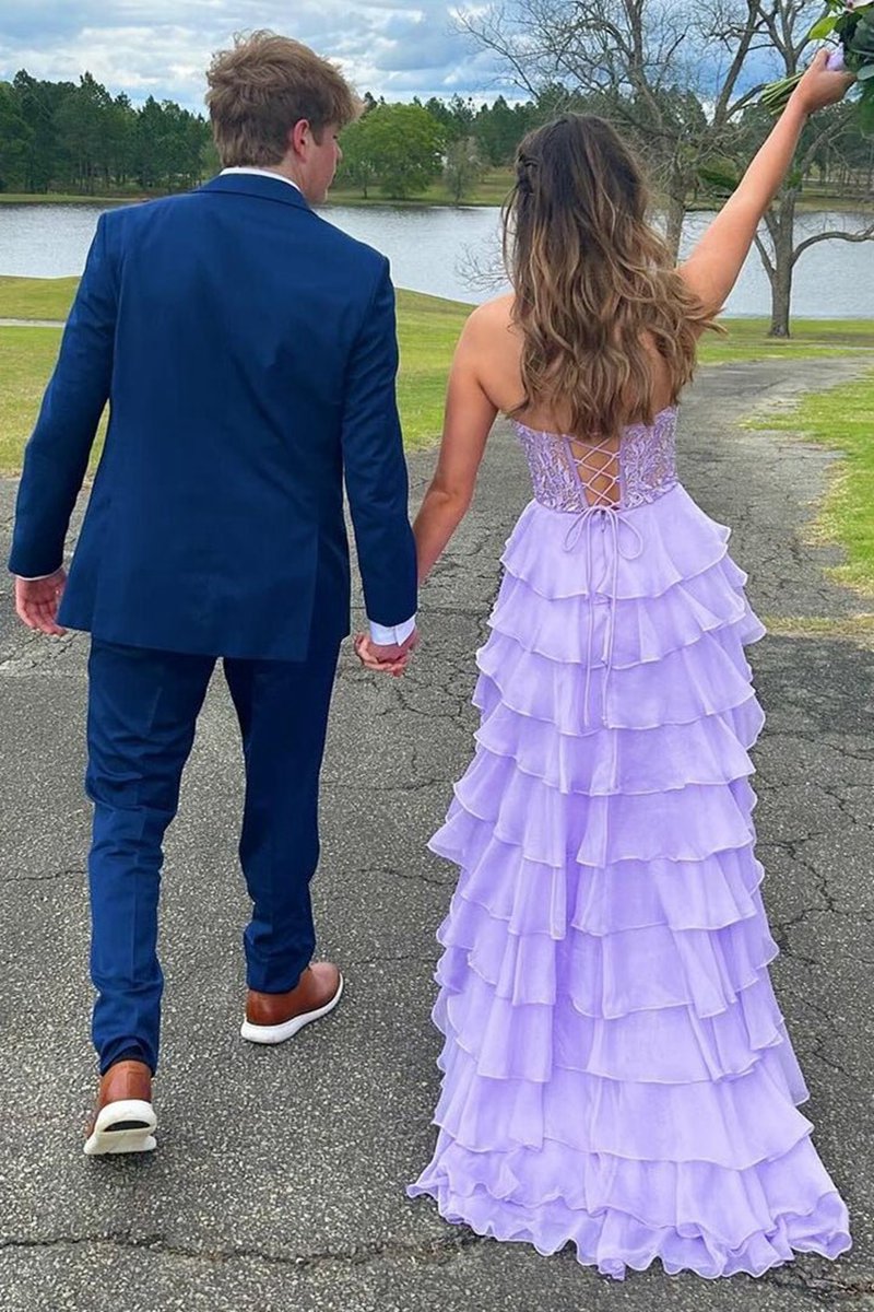 Chiffon Sweetheart Ruffle Tie Long Prom Dresses