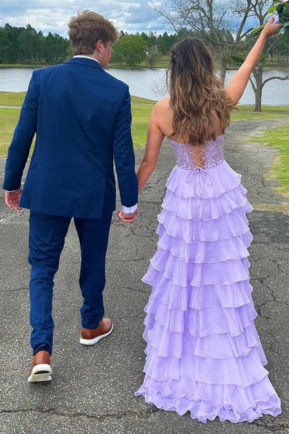 Chiffon Sweetheart Ruffle Tie Long Prom Dresses
