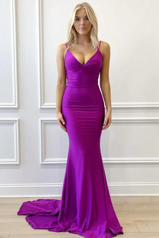 V-Neck Lace-Up Mermaid Long Formal Dresses