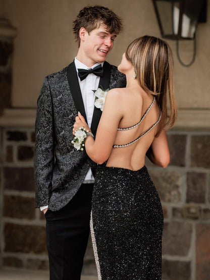 One Sholder Sequins Mermaid Prom Dresses with Slit