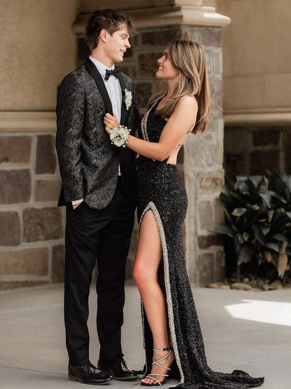 One Sholder Sequins Mermaid Prom Dresses with Slit