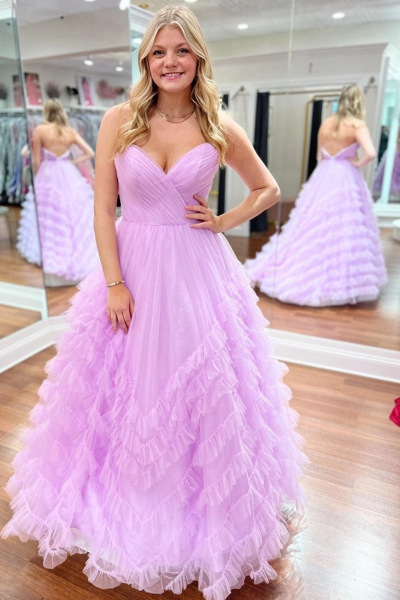 Strapless Ruffle Long Prom Dresses