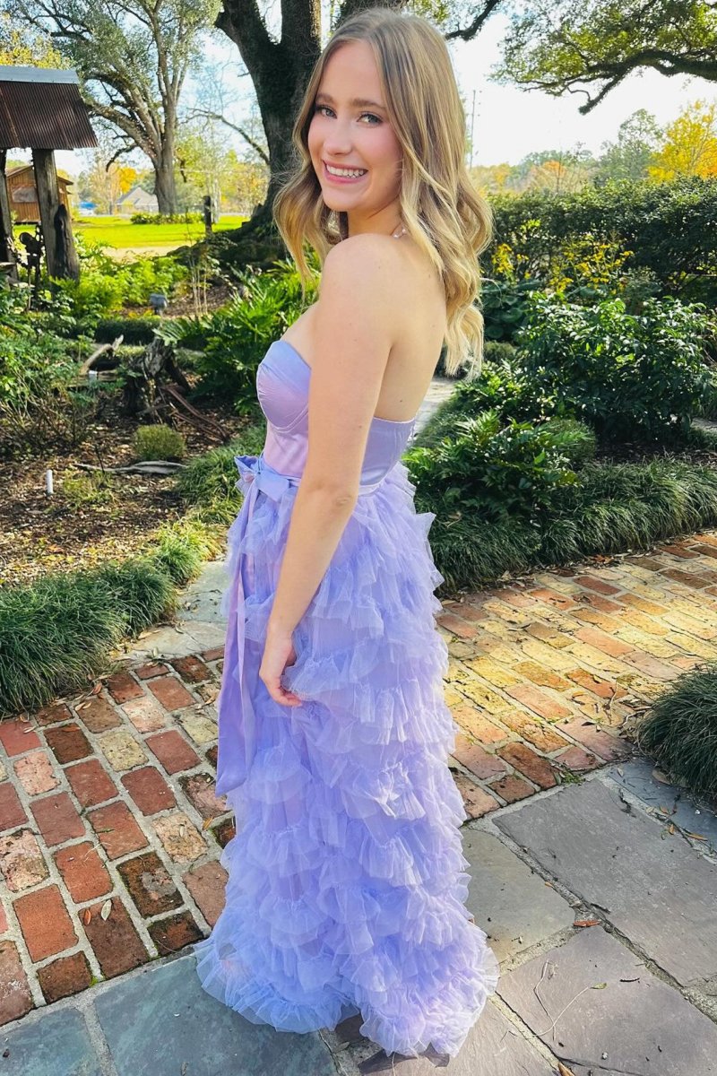 Sweetheart Bow Belt Ruffle Maxi Dresses