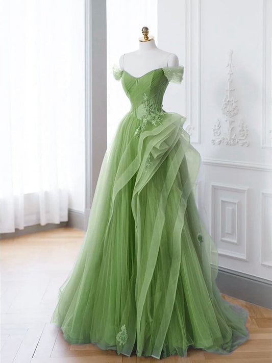 A-line Off Shoulder Long Prom Dresses Lace Long Evening Dresses