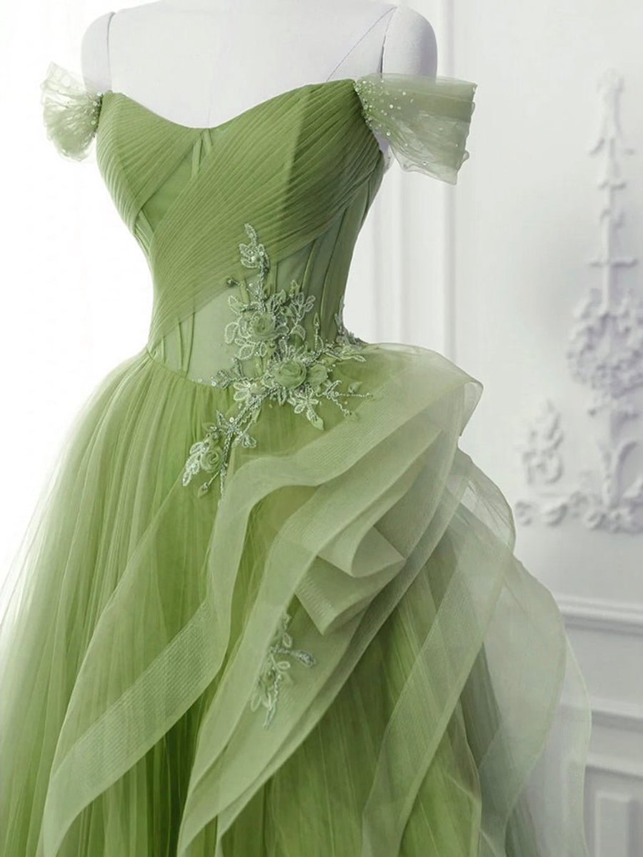 A-line Off Shoulder Long Prom Dresses Lace Long Evening Dresses