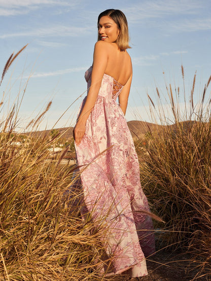 A-line Sweetheart Floral Printed Long Prom Dresses