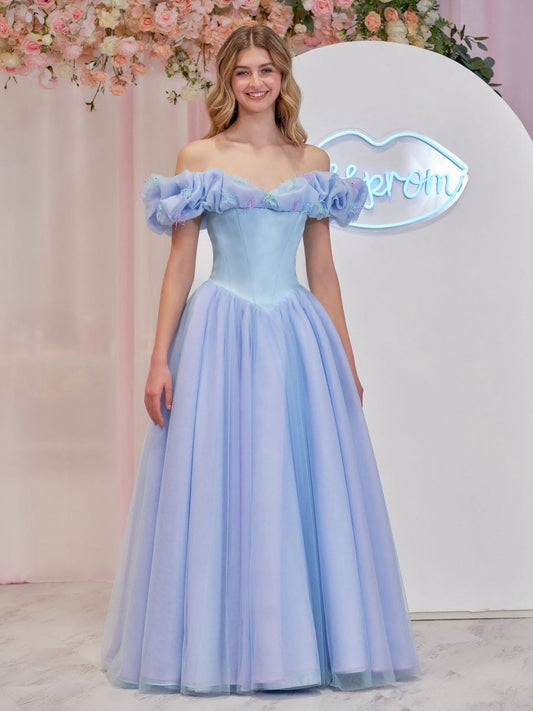 Cinderella Tulle Off the Shoulder with Crystals & Butterflies Ball Gown
