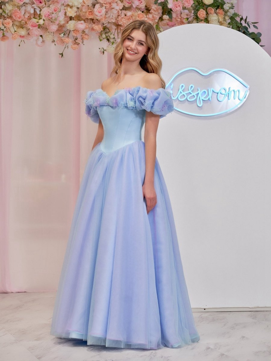 Cinderella Tulle Off the Shoulder with Crystals & Butterflies Ball Gown