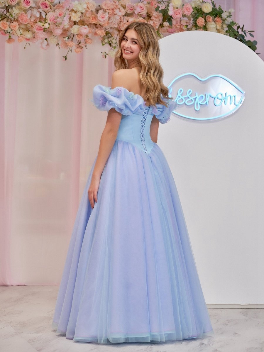Cinderella Tulle Off the Shoulder with Crystals & Butterflies Ball Gown