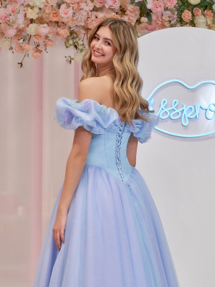 Cinderella Tulle Off the Shoulder with Crystals & Butterflies Ball Gown