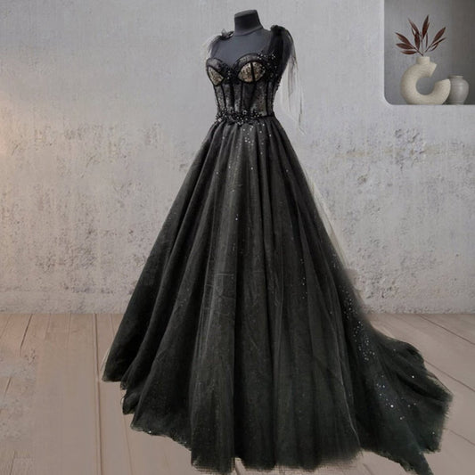 Glitter Lace Tulle Sweetheart Corset Court Wedding Dresses