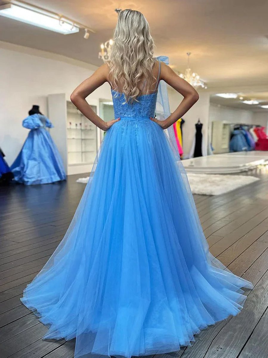 Cute A-line One Shoulder Tulle Prom Dresses with Appliques