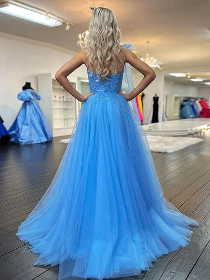 Cute A-line One Shoulder Tulle Prom Dresses with Appliques