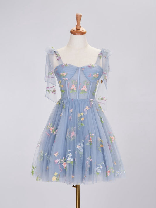 Trendy A-line Spaghetti Straps Short Homecoming Dresses with Embroidery