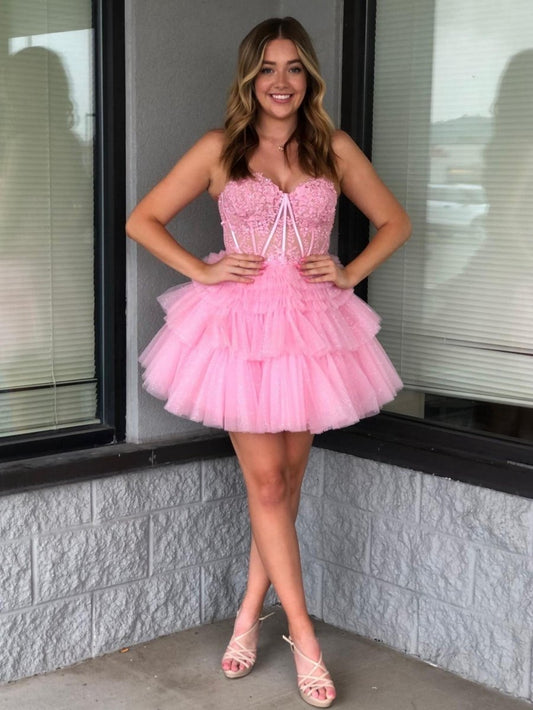 A-line Sweetheart Homecoming Dresses with Ruffles