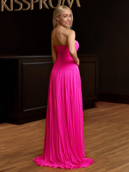 Strapless Keyhole Pleated A-line Prom Dresses