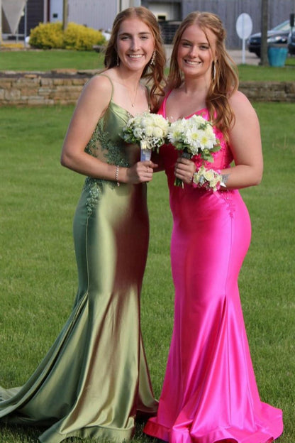 Sage Spaghetti Strap Backless Trumpet Long Gown