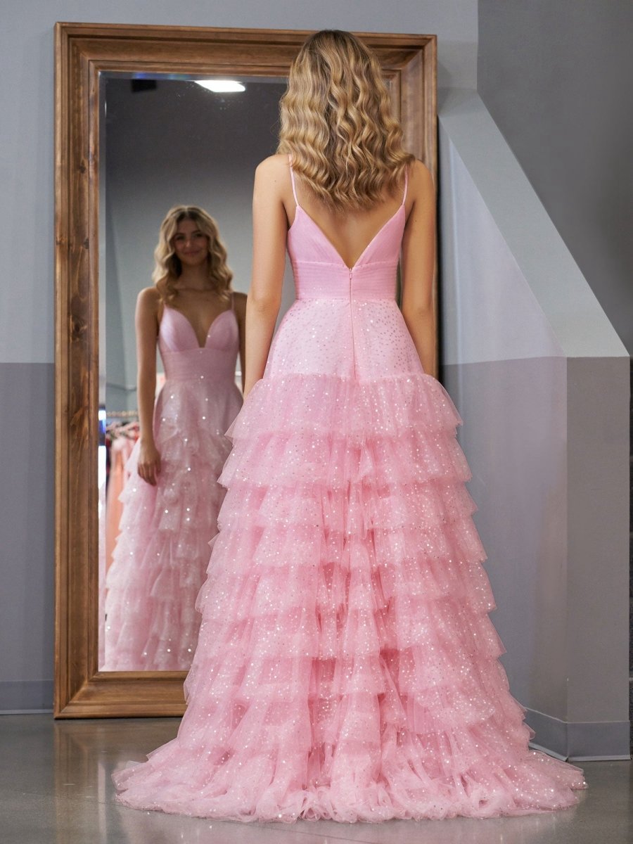 A-line Tie Spaghetti Straps Tulle Prom Dresses