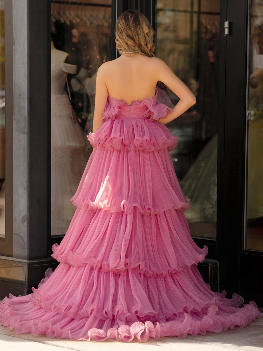 Strapless A-line Tie Crinkled Tulle Prom Dresses
