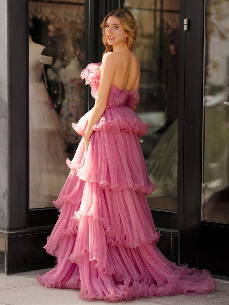 Strapless A-line Tie Crinkled Tulle Prom Dresses