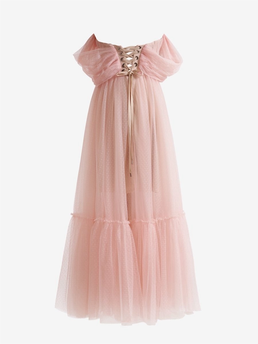 A-line Rose Tulle Sweetheart Tea-Length Prom Dresses