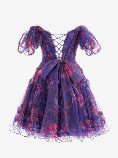 A-line Off the Shoulder Floral Printed Homecoming Dresses