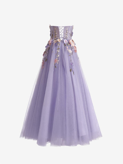 A-line Strapless Tulle Homecoming Dresses with 3D Flowers