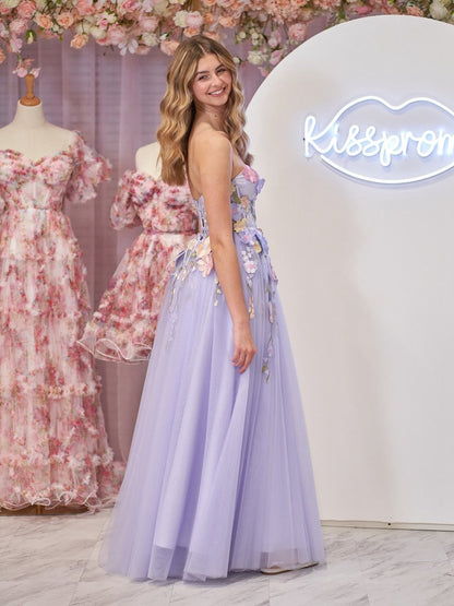 A-line Strapless Tulle Homecoming Dresses with 3D Flowers