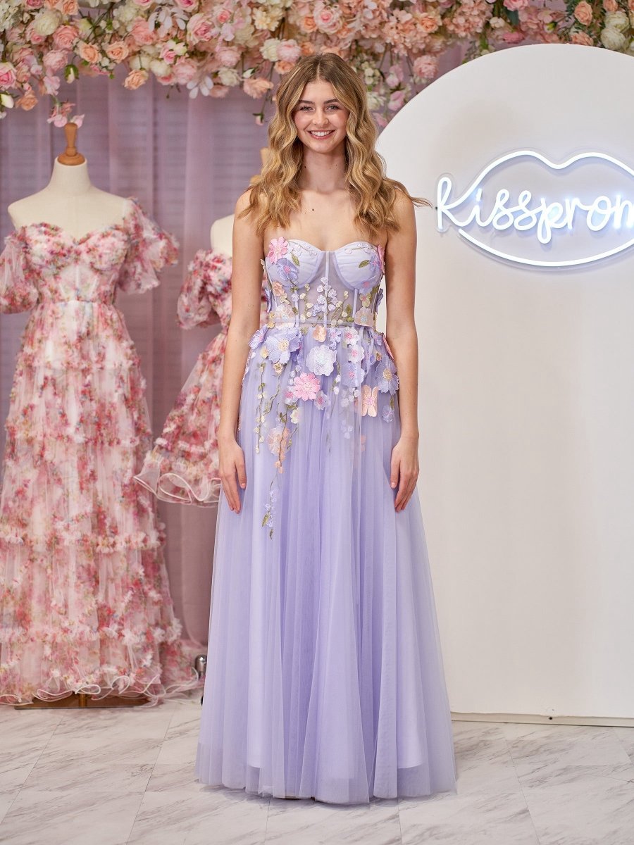 A-line Strapless Tulle Homecoming Dresses with 3D Flowers