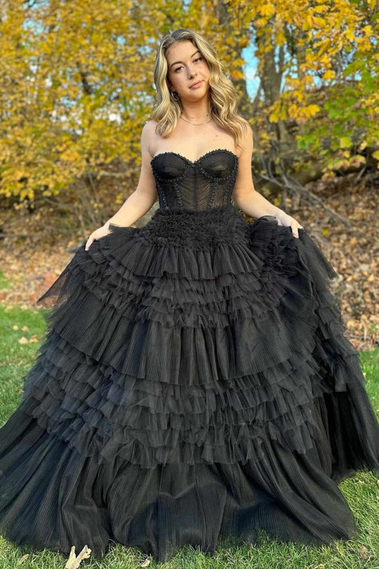 Sweetheart Beaded Tie A-line Formal Dresses