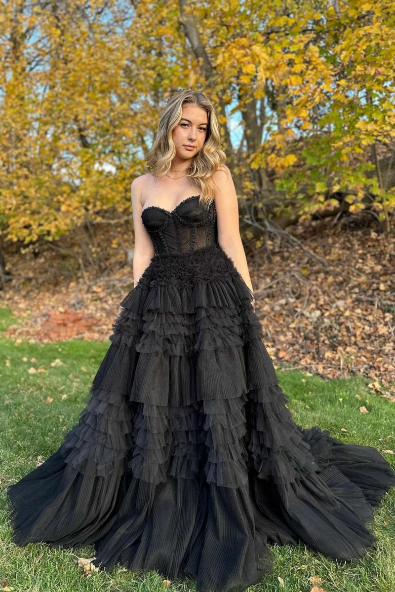 Sweetheart Beaded Tie A-line Formal Dresses