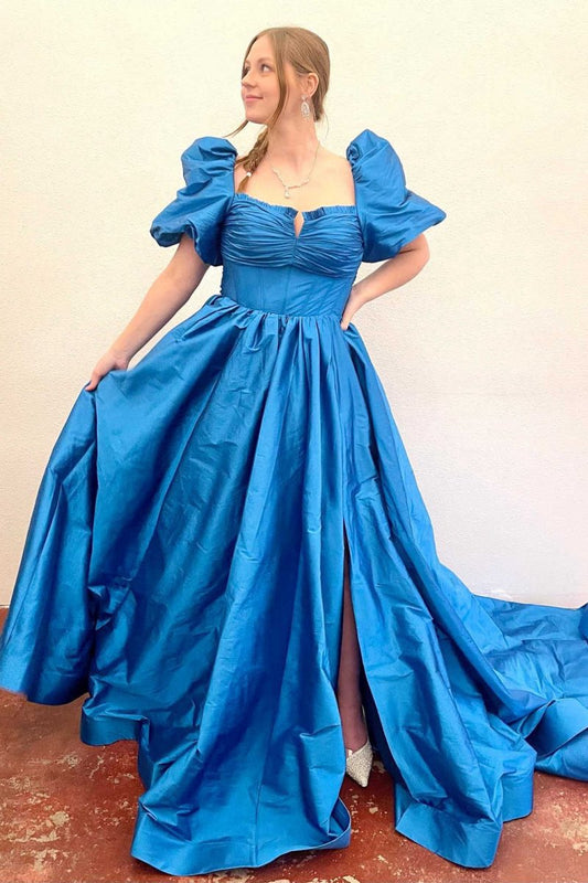Square Neck Puff Sleeves A-line Prom Dresses