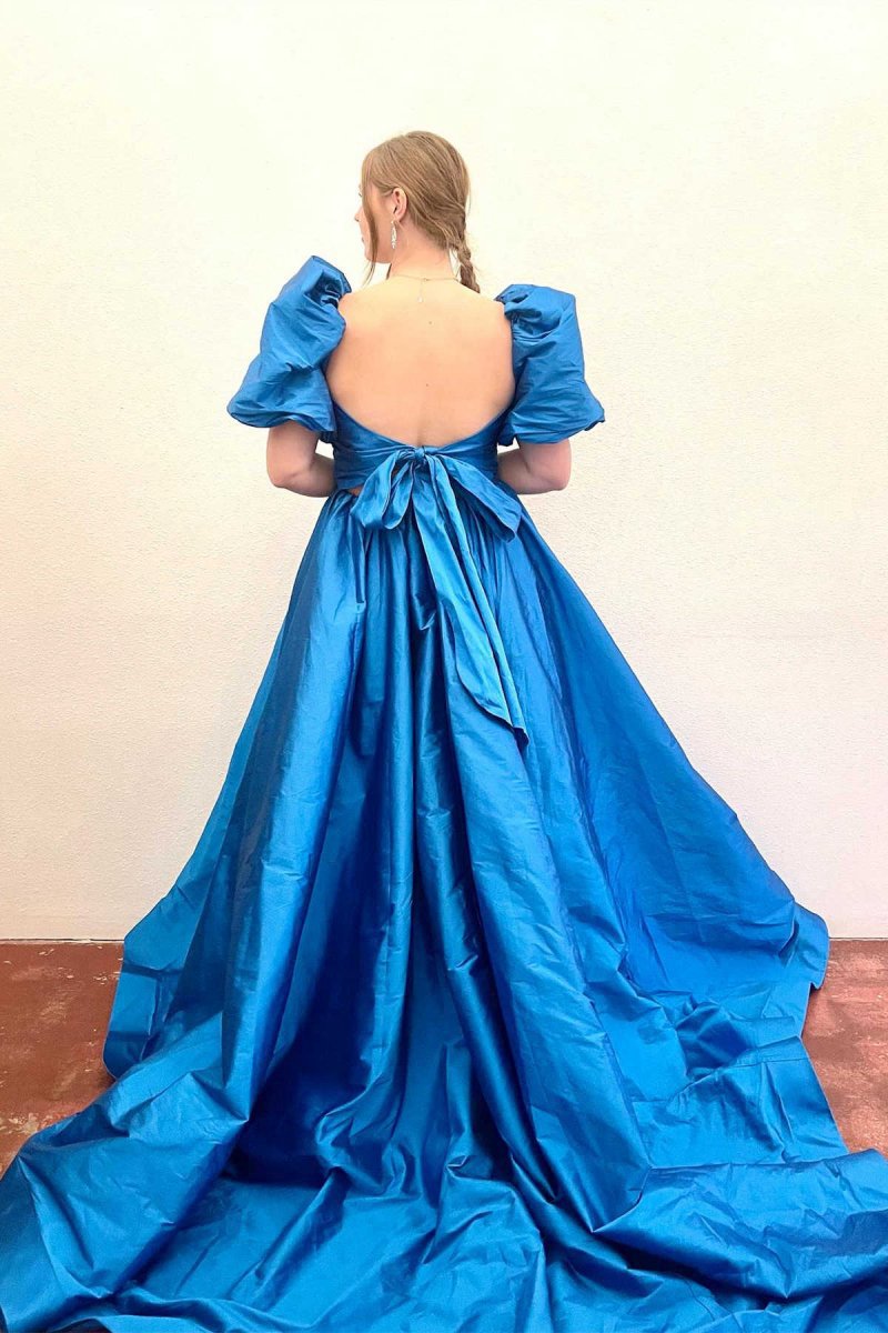 Square Neck Puff Sleeves A-line Prom Dresses