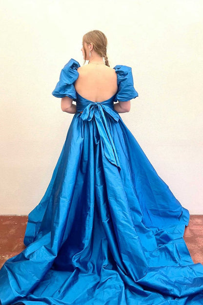 Square Neck Puff Sleeves A-line Prom Dresses