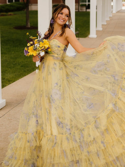 Print Halter Keyhole A-line Long Prom Dresses
