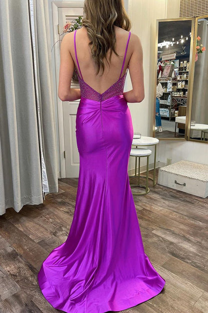 Sweetheart Satin Mermaid Long Prom Dresses with Slit