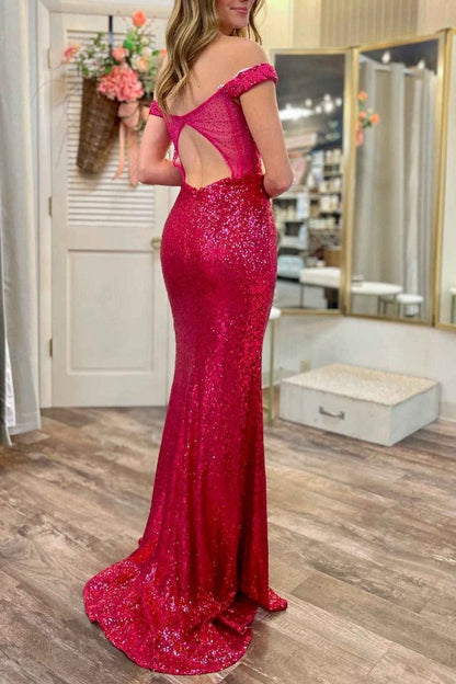Mermaid Off the Shoulder Sequin Prom Dresses with Appliques