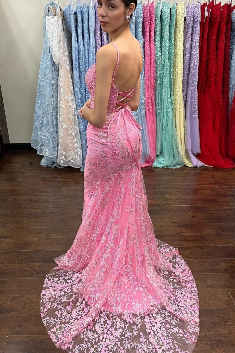 Mermaid Lace Appliques Long Prom Dresses