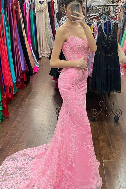 Mermaid Lace Appliques Long Prom Dresses