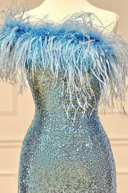 Sparkly Tight Sequins Homecoming Dresses with Feathers