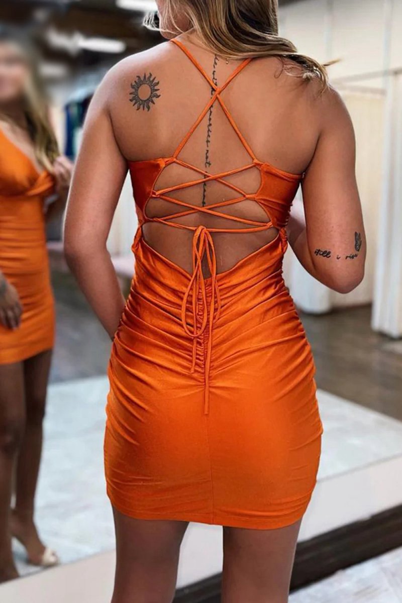 Lace-Up Back Spaghetti Straps Tight Short Homecoming Dresses
